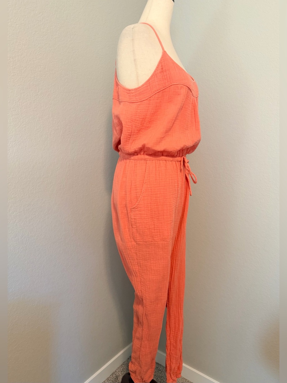 Evereve Gemma Cotton Gauze Jumpsuit Coral Pink Size Medium - Picture 4 of 9